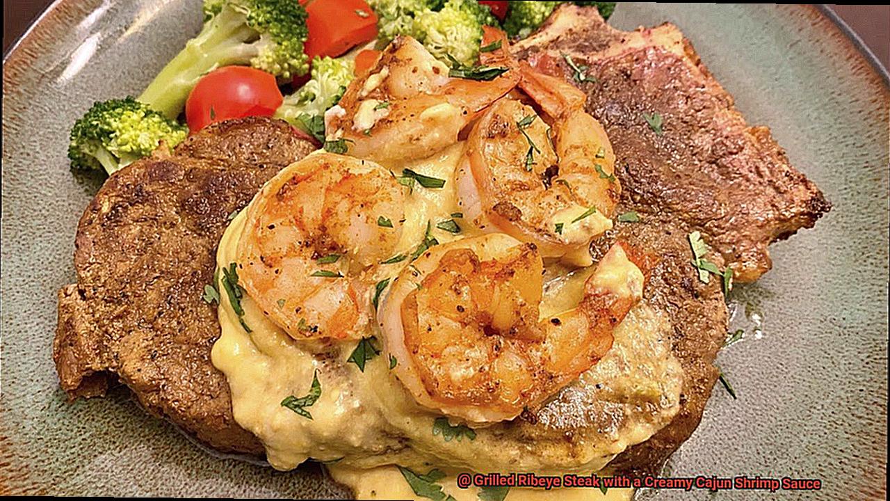 Grilled Ribeye Steak with a Creamy Cajun Shrimp Sauce-4